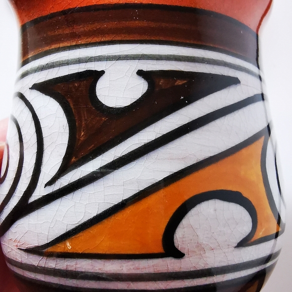 Vintage Red Clay Pottery Cream and Sugar Abstract Brown White Mustard Colour - Picture 6 of 16